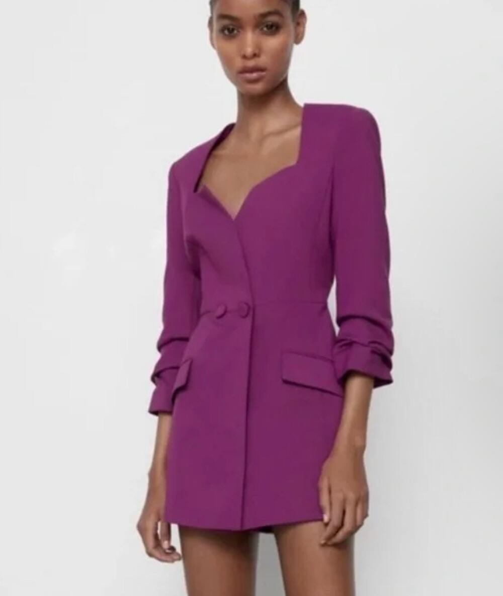 Zara Fuchsia Blazer Romper S Barbiecore Tuxedo Playsuit Party